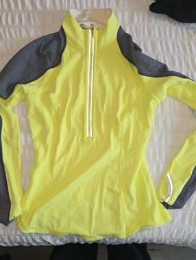 lululemon athletica Neon Yellow and Gray Half-Zip Athletic Top